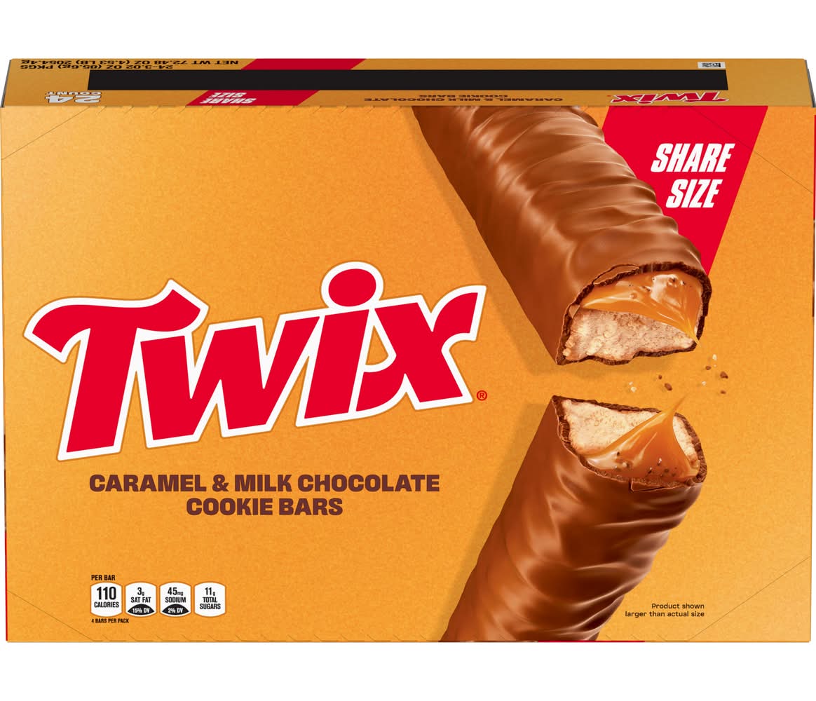 Twix Milk Chocolate Cookie Bars, Caramel (72.48 oz, 24 ct)