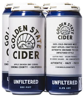 Golden State Cider Apple Driven Dry Ciders, Unfiltered (4 x 16 fl oz)
