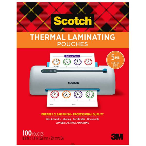 Scotch Thermal Laminating Pouches, 100 Laminating Sheets, 5 mil., Laminate Business Cards, Banners and Essays, Ideal Office or Back to School Supplies, Fits Letter Size (8.9 in x 11.4 in.) Paper