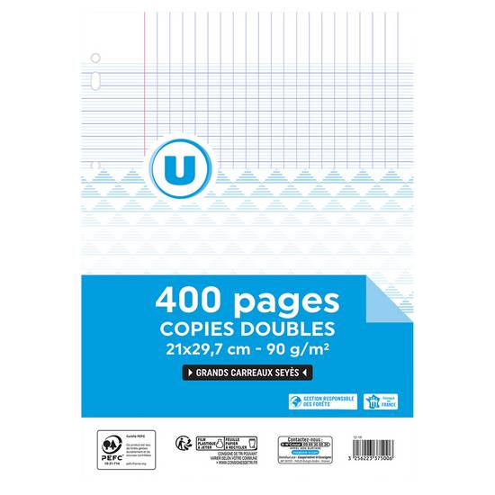 U - Copies doubles a4 grands carreaux seyes 400 pages, Delivery Near You