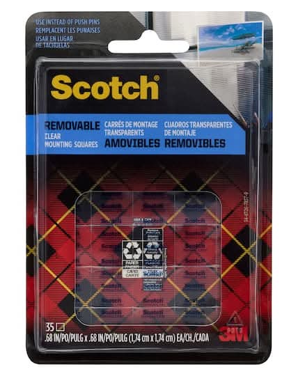 3M Scotch Removable Mounting Tape Squares, 68 IN, Transparent (2 oz, 35 ct)