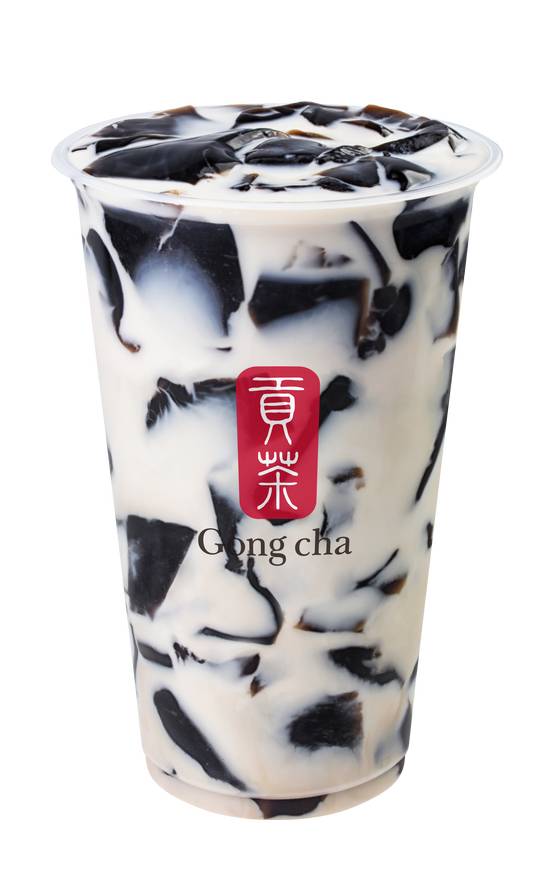 Fresh Milk with Grass Jelly, Red Bean & Basil Seeds