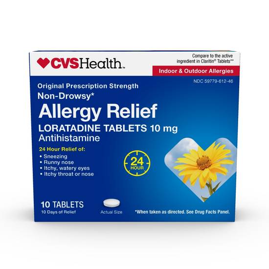 CVS Health 24HR Non Drowsy Allergy Relief Loratadine Tablets, 10 CT