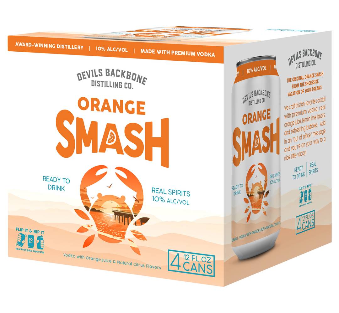 Devils Backbone Brewing Company Smash Vodka Cocktail, Orange Juice- Lemon Lime (4 x 12 fl oz)