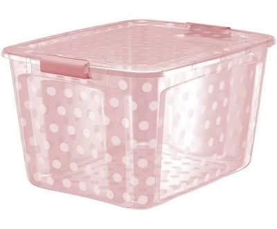 Bella Storage Solution Polka Dots Locking Lid Storage Container 80 Qt, Tint Pink