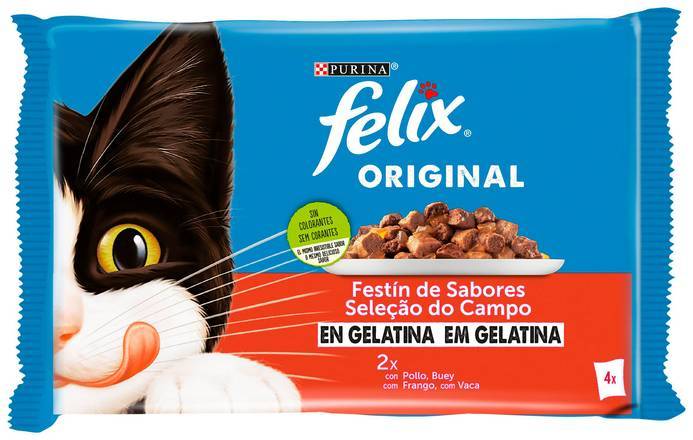 FELIX alimento para gatos en gelatina sabor carne bolsa 4 x 85 gr