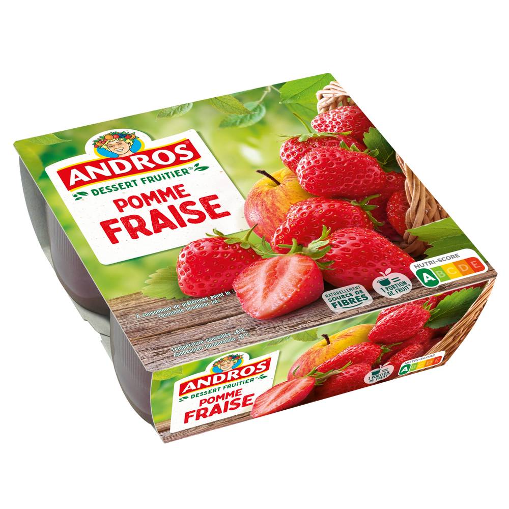 Andros - Dessert fruitier compote de pomme et fraise (4 pièces)