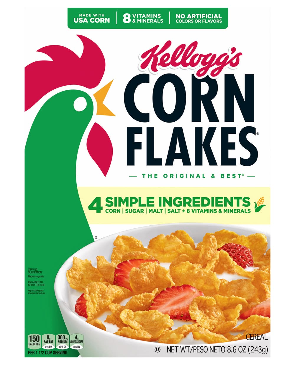 Corn Flakes Kellogg's Breakfast Cereal Kids Cereal (8.6 oz)
