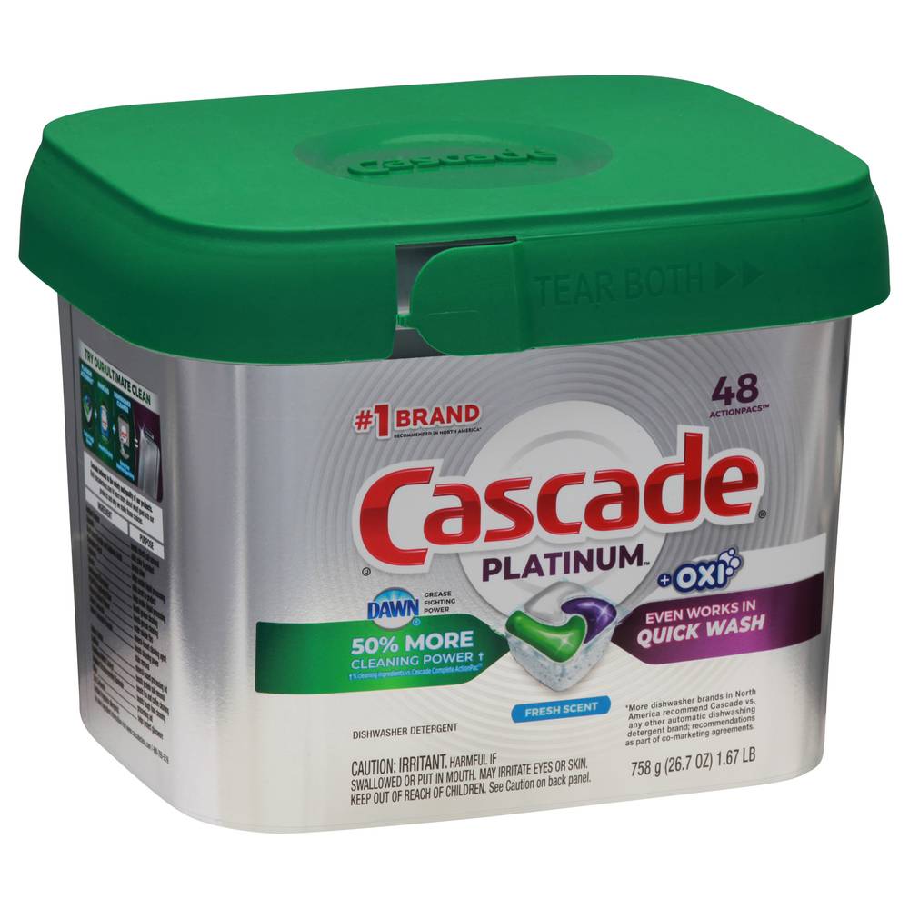 Cascade Platinum Dawn + Oxi Dishwasher Actionpacs Fresh Scent (26.7 oz, 48 ct)