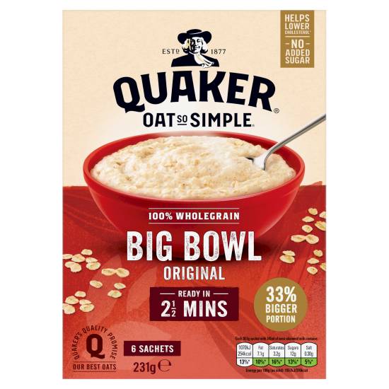 Quaker Oat So Simple Big Bowl Original Porridge Sachets (6 ct)