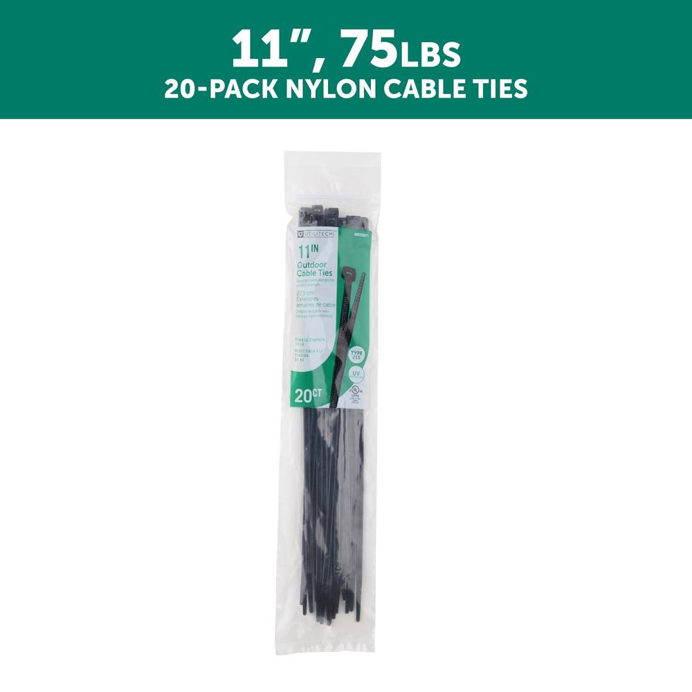 Utilitech 11-in Nylon Zip Ties Black with Uv Protection (20-Pack) | SGY-CT24