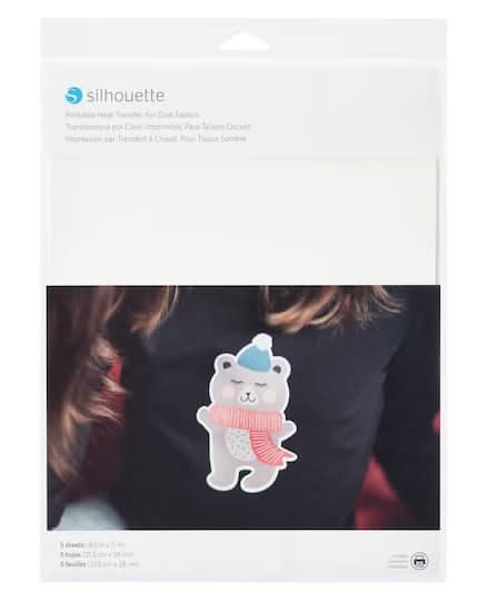 Silhouette Printable Heat Transfer Sheets For Dark Fabrics (8.5" x 11". 5/White)