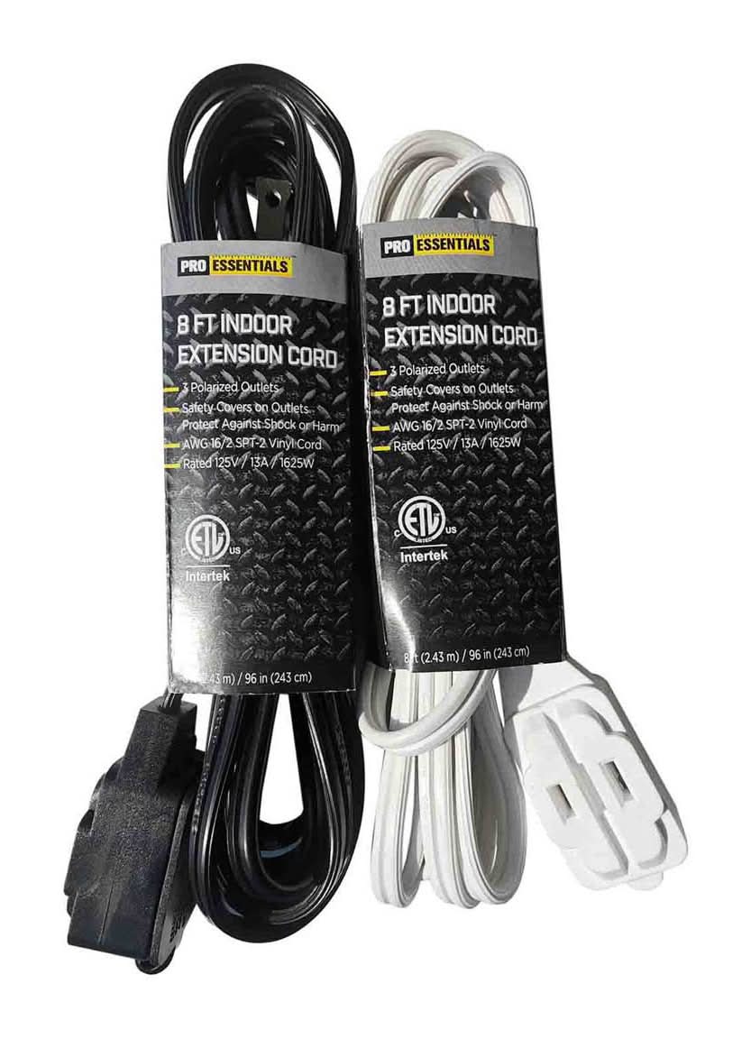 Pro Essentials Indoor Extension Cord, 108 in, Assorted