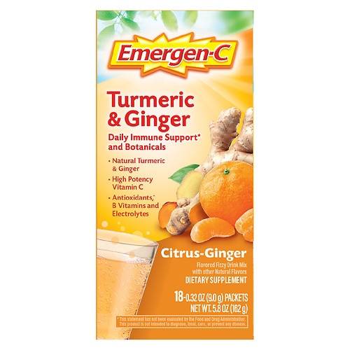 Emergen-C Citrus-Ginger Fizzy Drink Mix, Immune Support Turmeric, Ginger - 0.32 oz x 18 pack