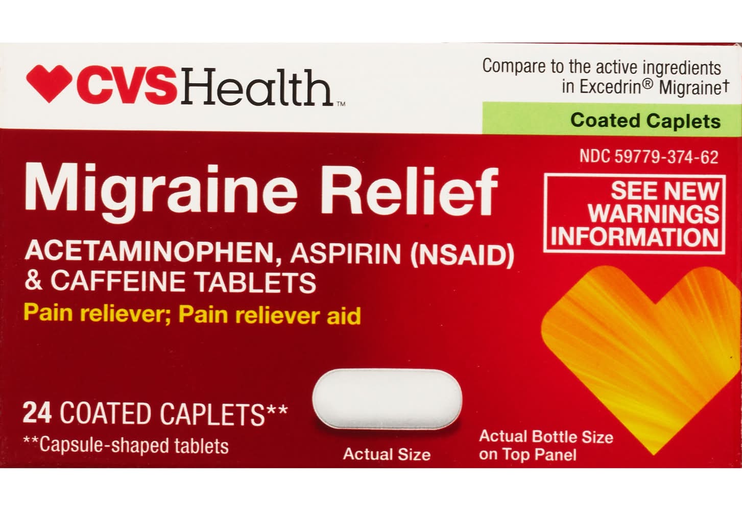 CVS Health Migraine Relief Pain Reliever Aid Coated Caplets (24 ct)