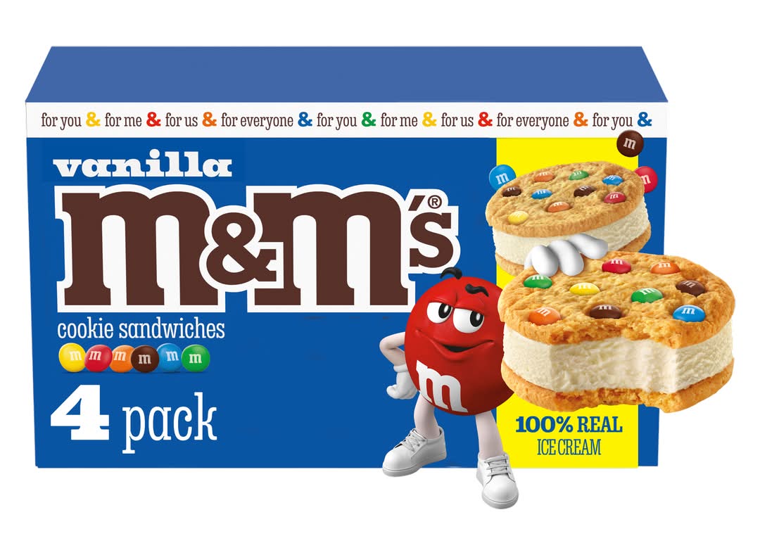 M&M's Ice Cream Cookie Sandwiches, Vanilla (4 x 4 fl oz)
