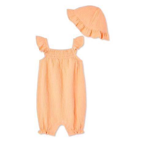 George Baby Girls'' Crinkle Romper 2-Piece Set (Color: Orange, Size: 12-18 Months)