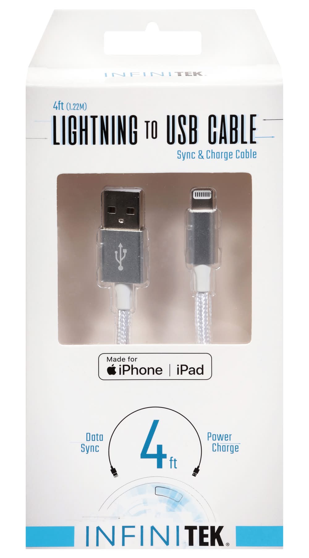 Infinitek Lightning To Usb Sync & Charge Cable, 4 ft, White