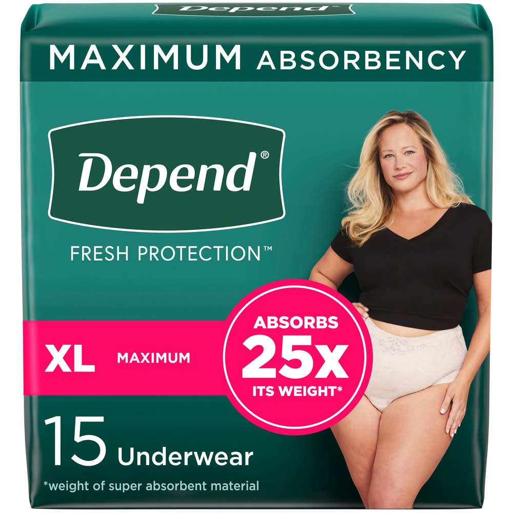 Depend Fresh Protection Fit Flex Maximum Absorbency Underwear, Women, XL (15 ct)