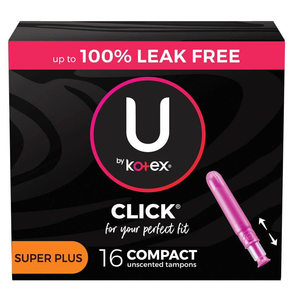 U By Kotex Click Compact Tampons, Super Plus Absorbency, Unscented, 16 Count