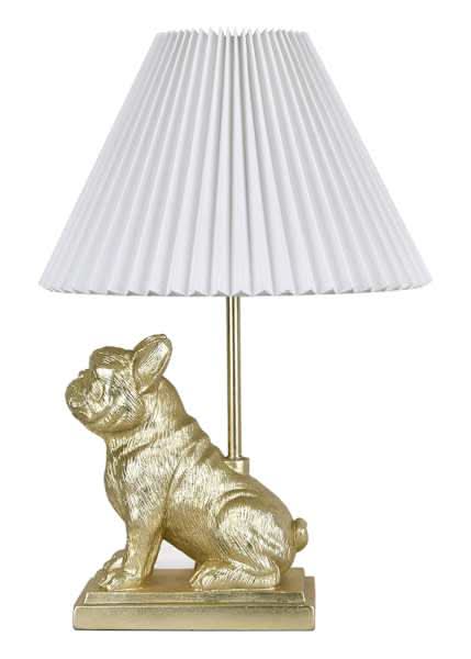 Gold Frenchie Lamp with White Pleat Shade, 20.5"