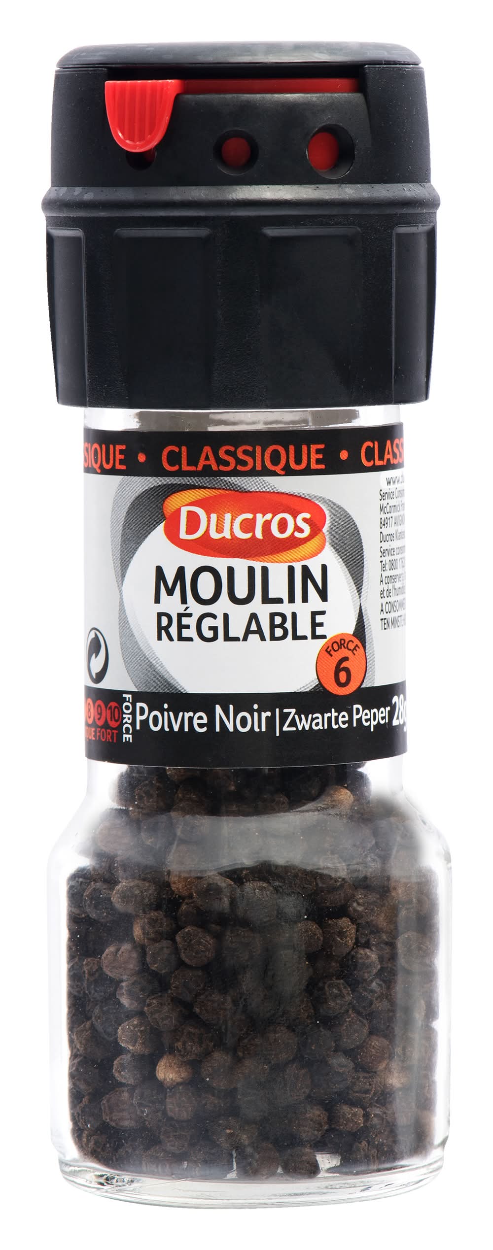 Ducros - Moulin réglable poivre noir grains (28g)