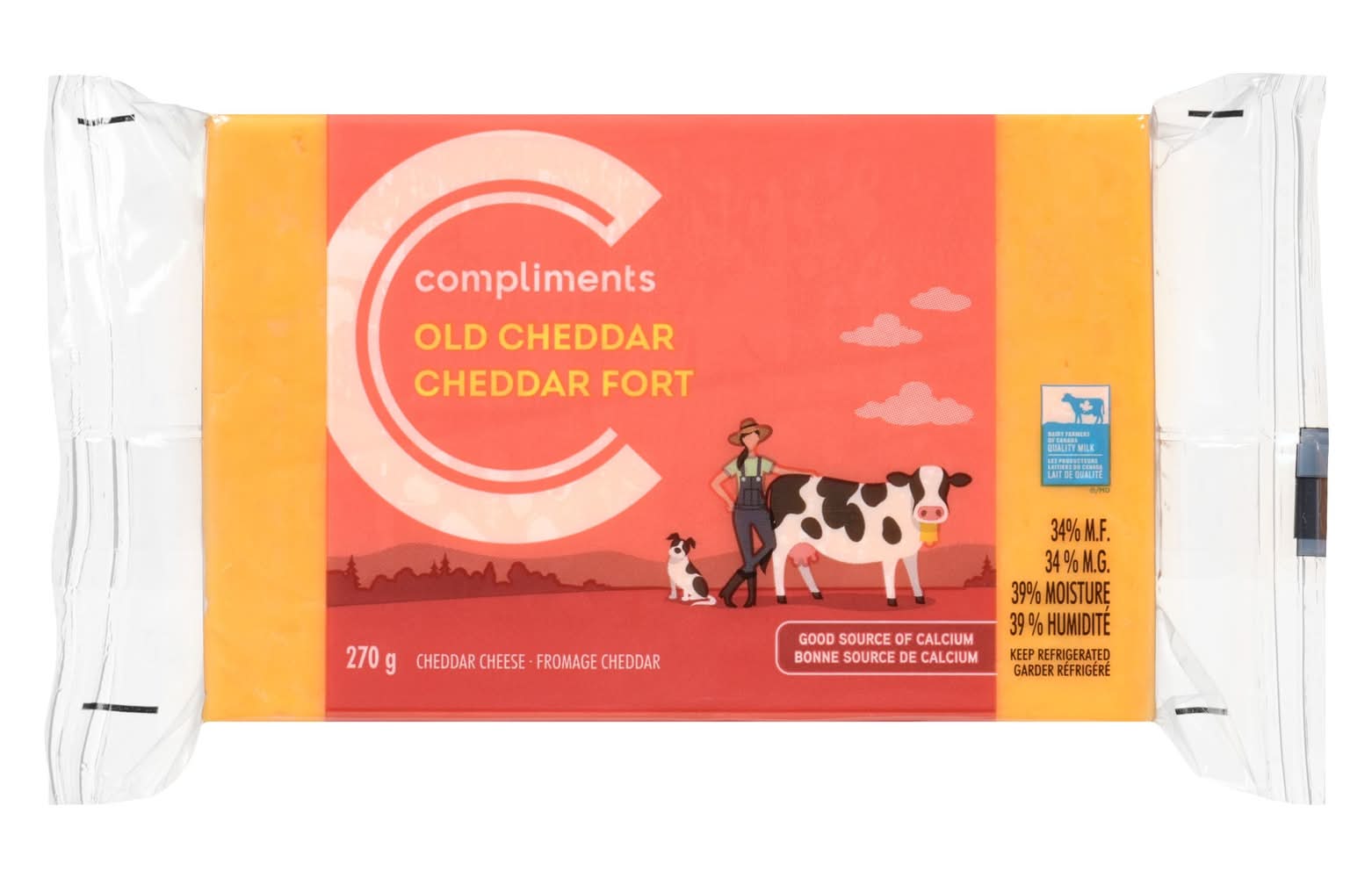 Compliments bloc de fromage cheddar fort couleur 34% m.g - coloured old cheddar cheese block 34% m.f