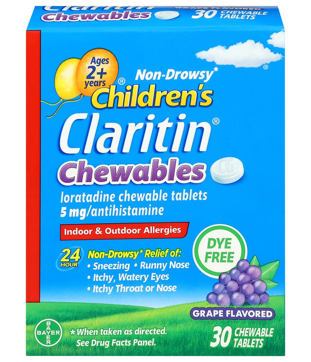 Claritin Children's Allergy Relief Chewable Tablets, Grape (30 ct)