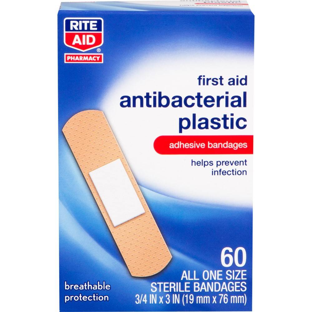 Rite Aid First Aid Antibacterial Plastic Adhesive Bandages (60 ct)