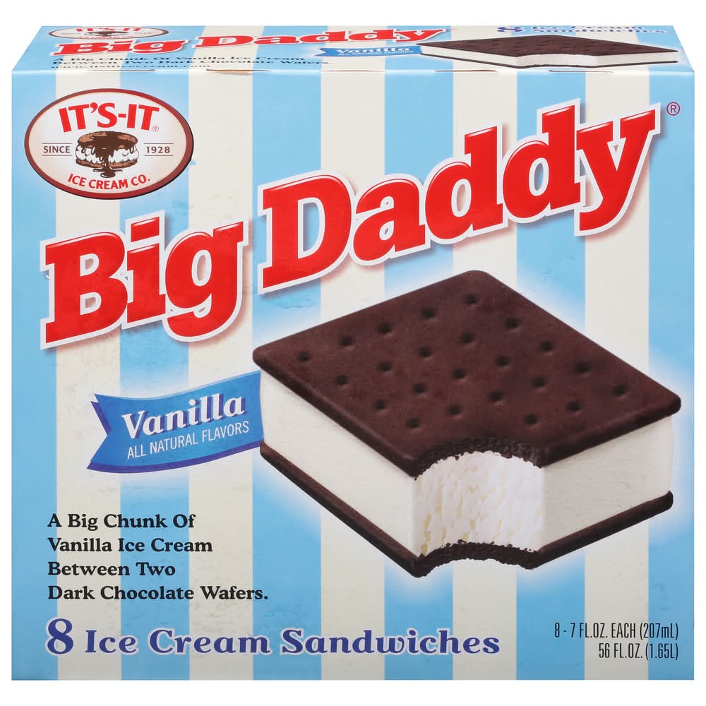 It's-It Big Daddy Ice Cream Sandwiches, Vanilla (56 fl oz, 8 ct)