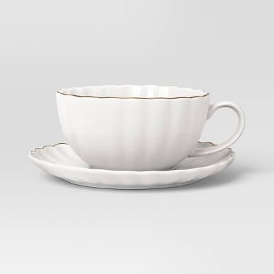 Threshold Stoneware Tea Cup With Saucer Gold Rim 13.1 fl oz (2 ct)