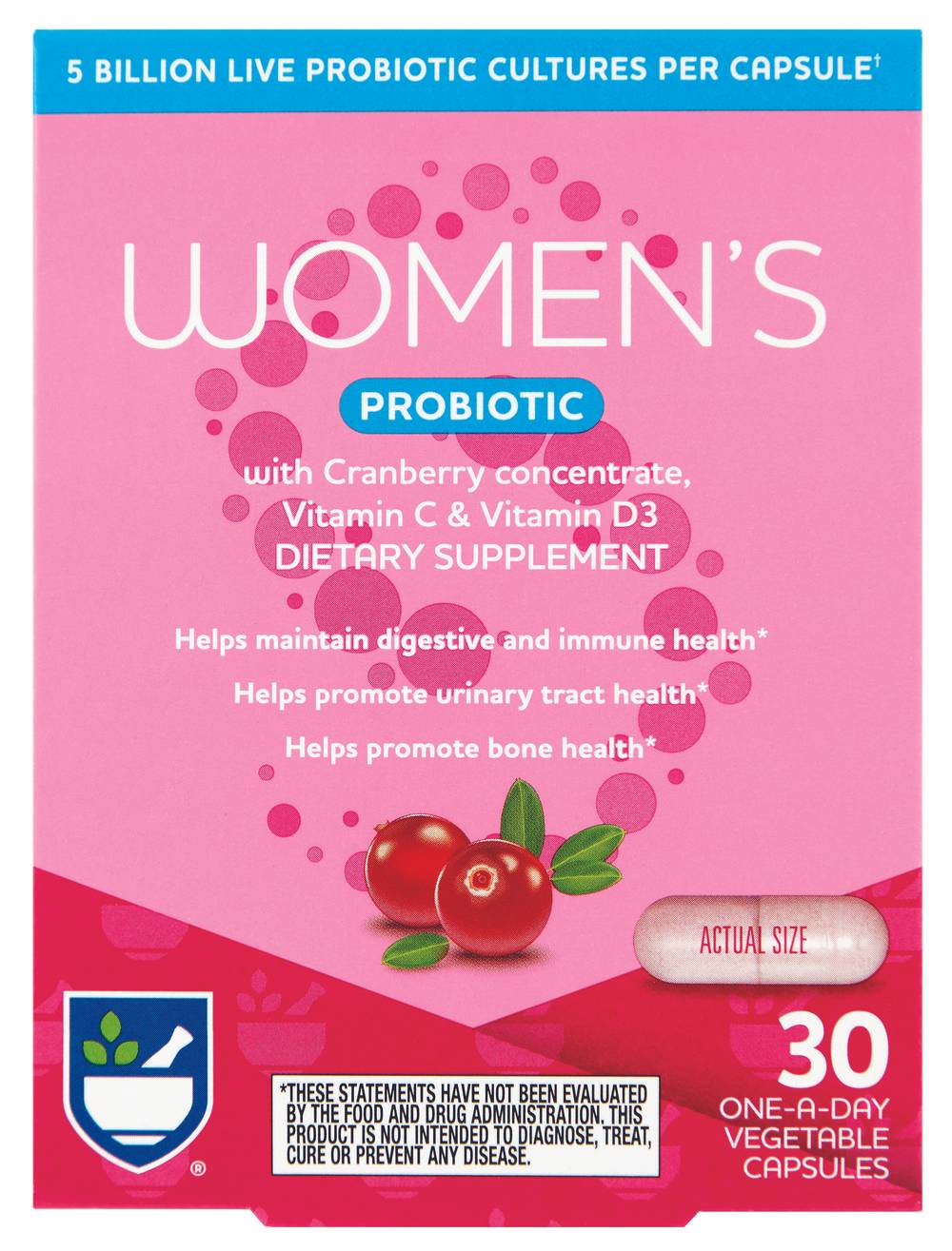 Rite Aid Women's Probiotic Vegetable Capsules, Cranberry (30 ct)