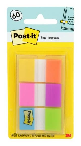 Post-it® Flags, 1" x 1 7/10", Assorted Electric Glow Colors, Pack Of 60 Flags
