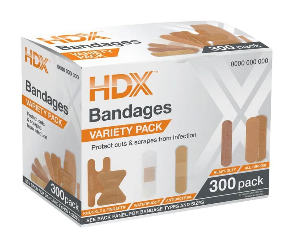 Hdx Bandage Variety Pack 300-Count First Aid Kit