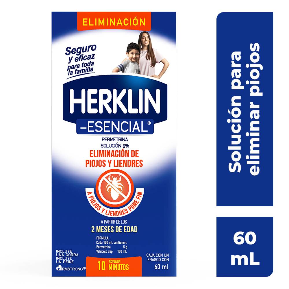 Novo Herklin · Shampoo solución para remover piojos y liendres (60 ml)