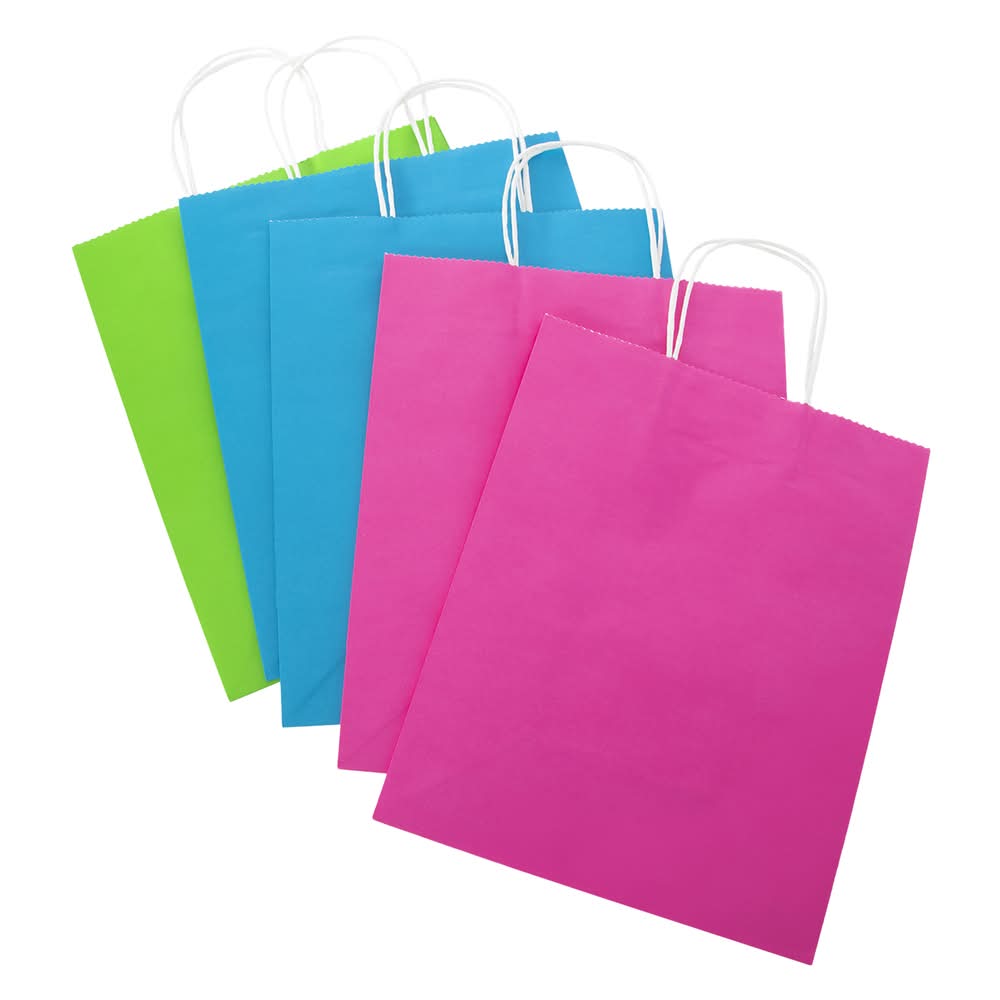 Large Neon Kraft Gift Bags 5-Pack 12.75in x 10.45in Neon Assortment Bags