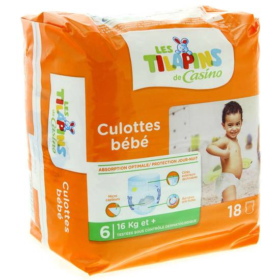 Couche bébé - Culottes bébé - Taille 6 - Dès 16kg x18 LES TILAPINS