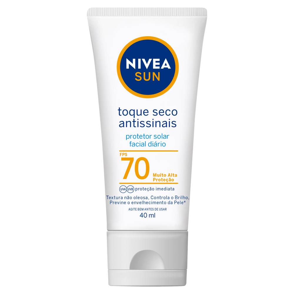 Nivea protetor solar facial toque seco antissinais fps70 sun (40ml)