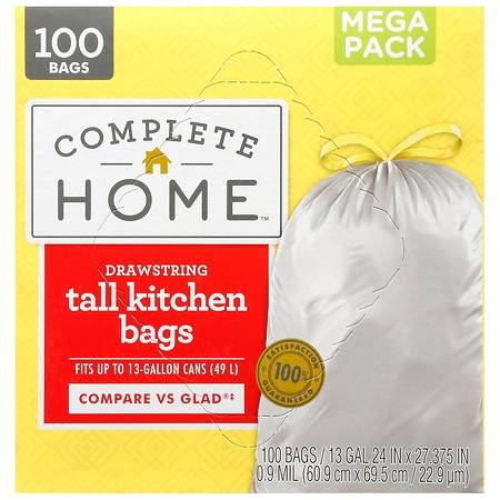 Complete Home Drawstring Kitchen Bags - 13 Gallon 100.0 ea