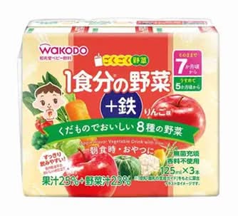Wakodo ごくごく野菜 １食分の野菜＋鉄 りんご味 (x 3)
