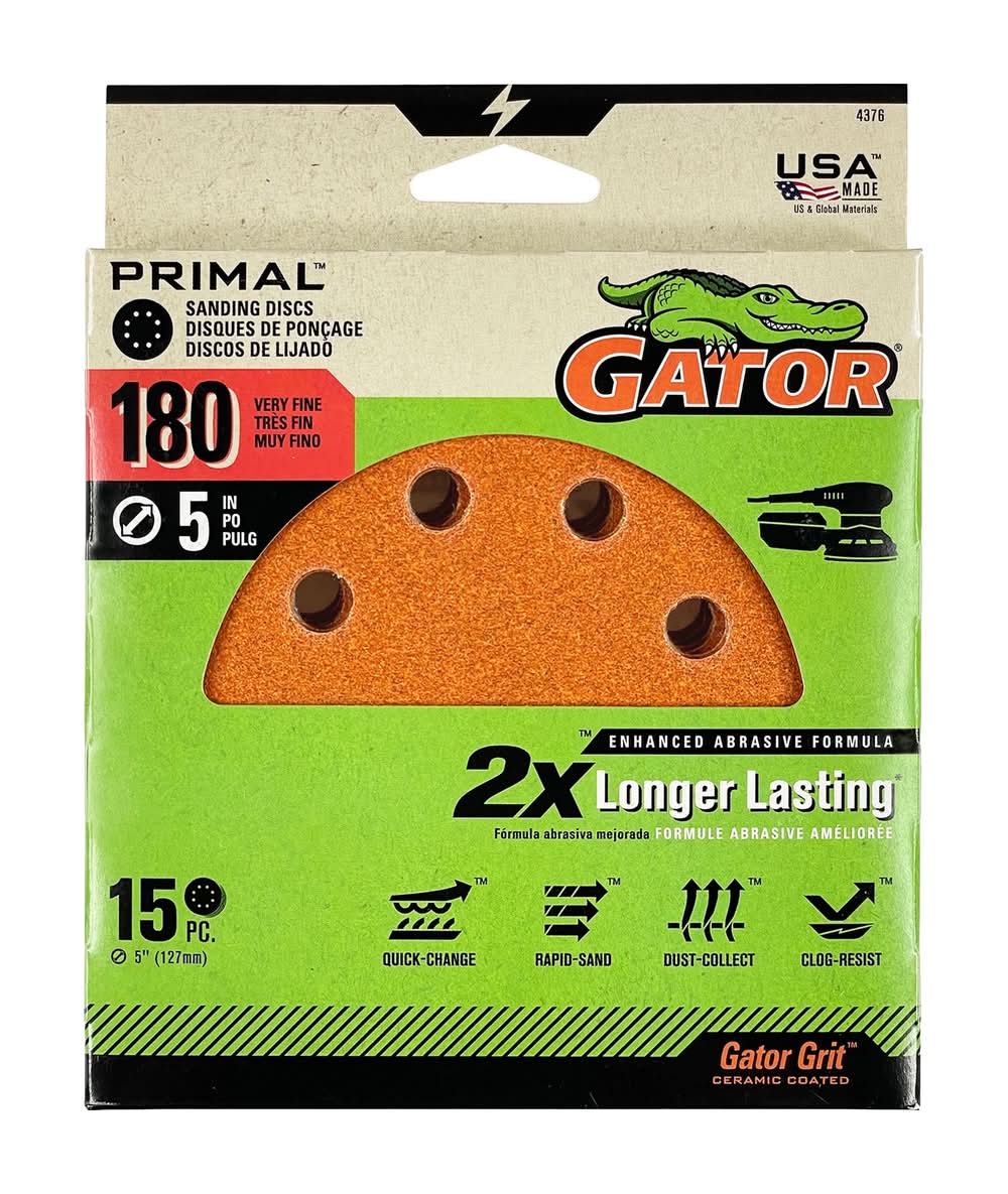 Gator 5 In 8H H/L Disc 180 Grit 15pk 15 -Piece Aluminum oxide 180 -Grit Disc Sandpaper