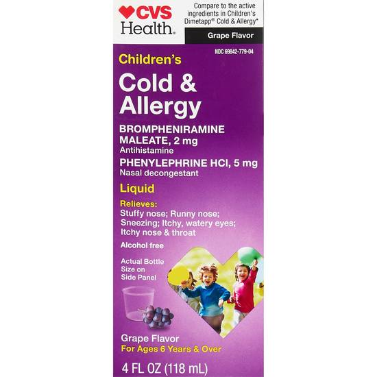 CVS Health Children's Cold & Allergy Liquid, Grape, 4 OZ