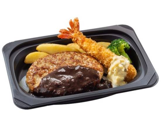 (おかず)ハンバーグ＆プリプリ大エビフライ