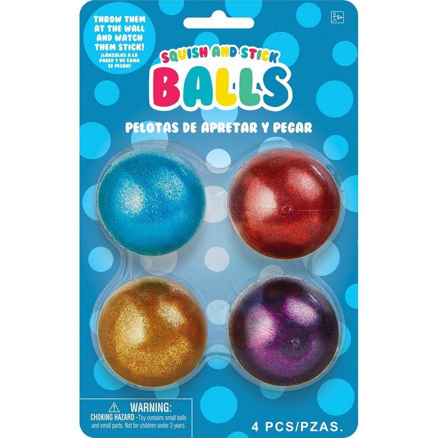 Glitter Squish Stick Balls, 4pc