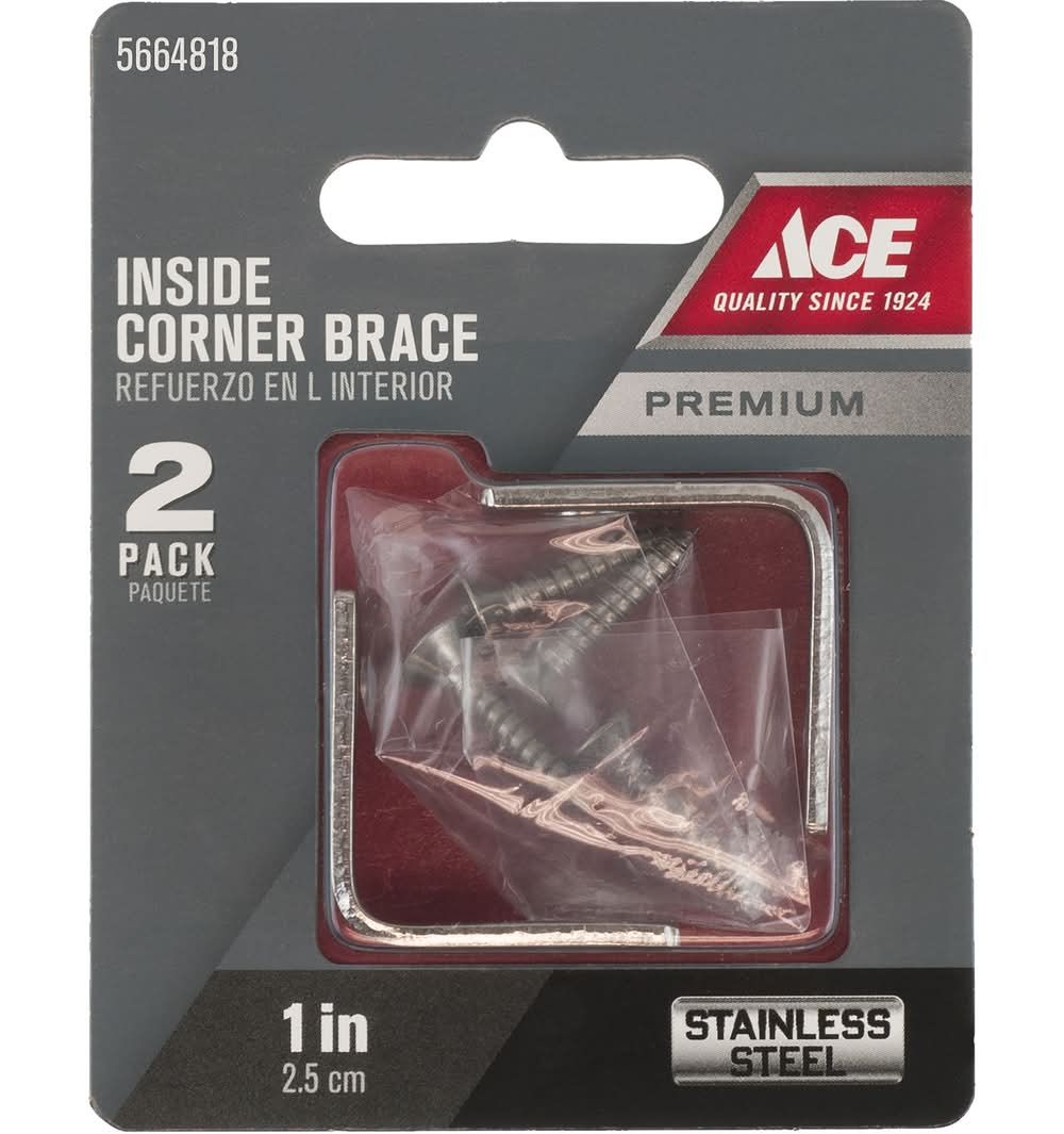 ACE 1 In. H X 2.75 In. W X 1 In. D Stainless Steel Inside Corner Brace