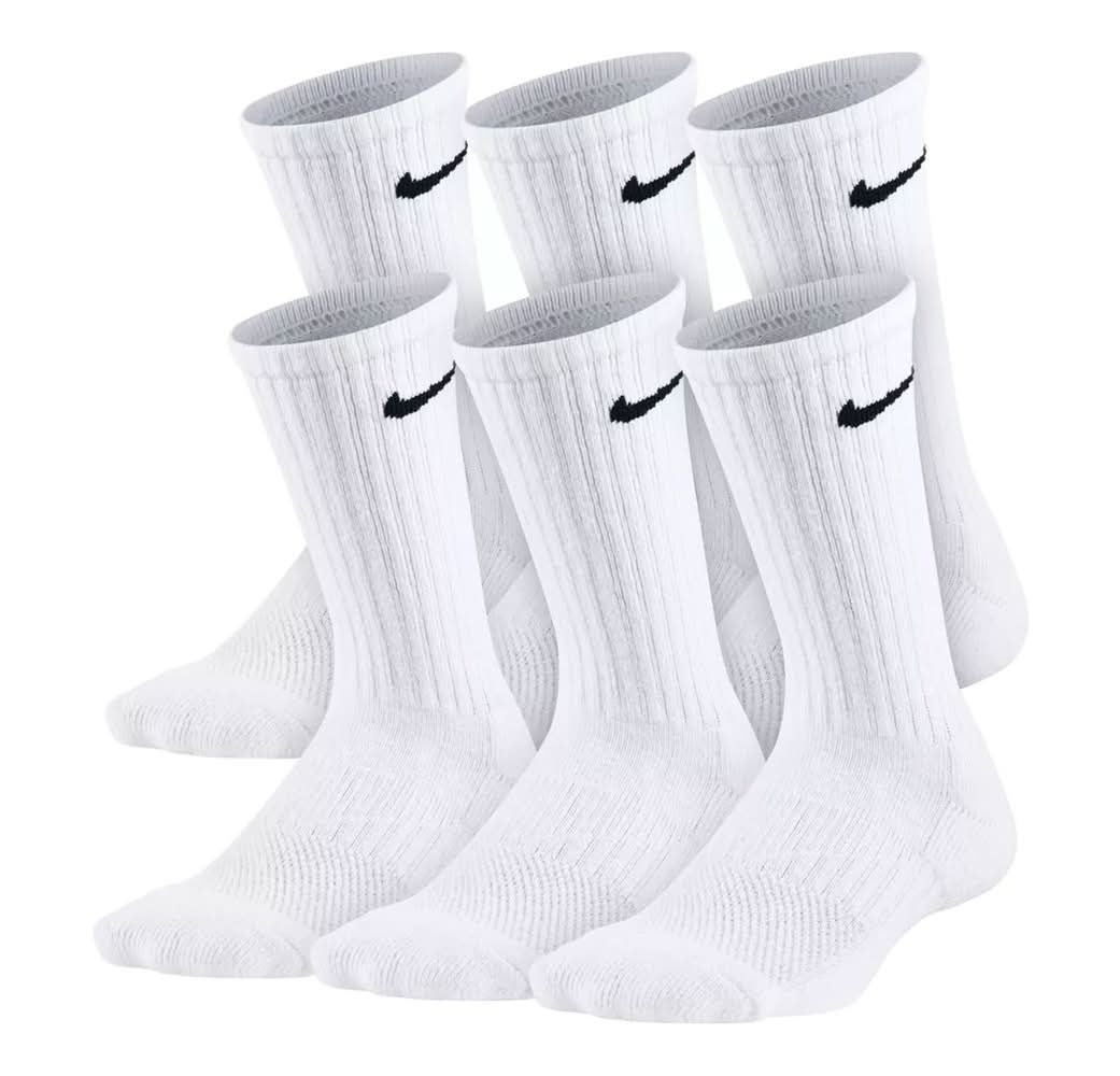 Nike Performance Cushioned Kids' Crew Socks - 6 Pack (White M)