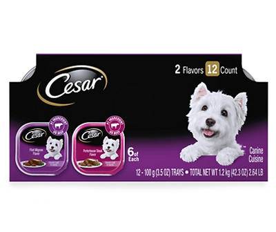 Cesar Filet Mignon Flavor/Porterhouse Steak Flavor Canine Cuisine Tray 12 - 3.5 oz ea