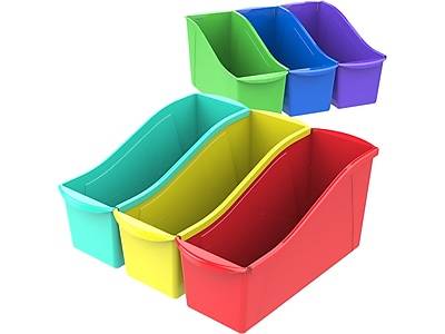 Storex Plastic Large Book Bins, 7 x 5.3 x 14.3, Assorted Colors, 6/Pack (70110U06C)