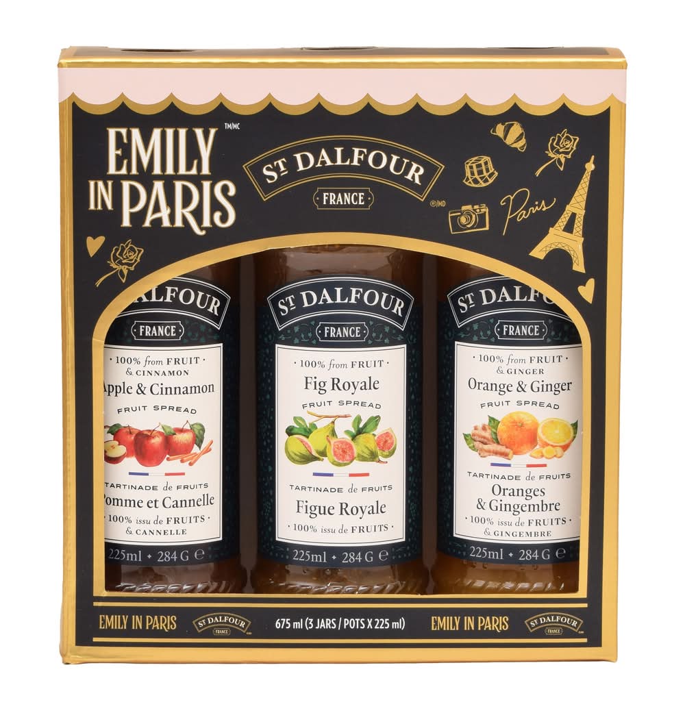St Dalfour St. Dalfour Emily in Paris Fruit Spread Set, Apple & Cinnamon-Fig Royale-Orange & Ginger (3 x 225 ml) — product image