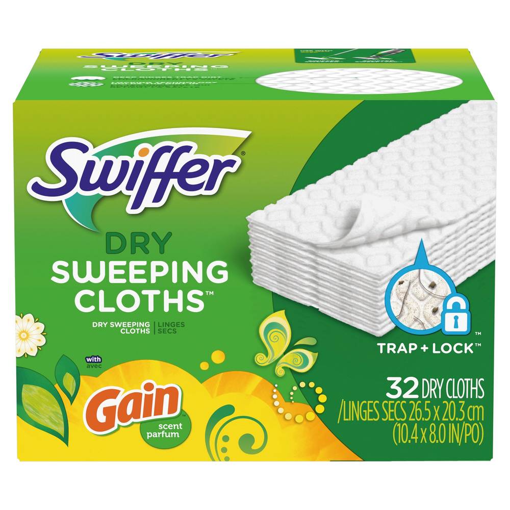 Swiffer Sweeper Dry Sweeping Cloth Refills, with Gain Scent, 32 ct